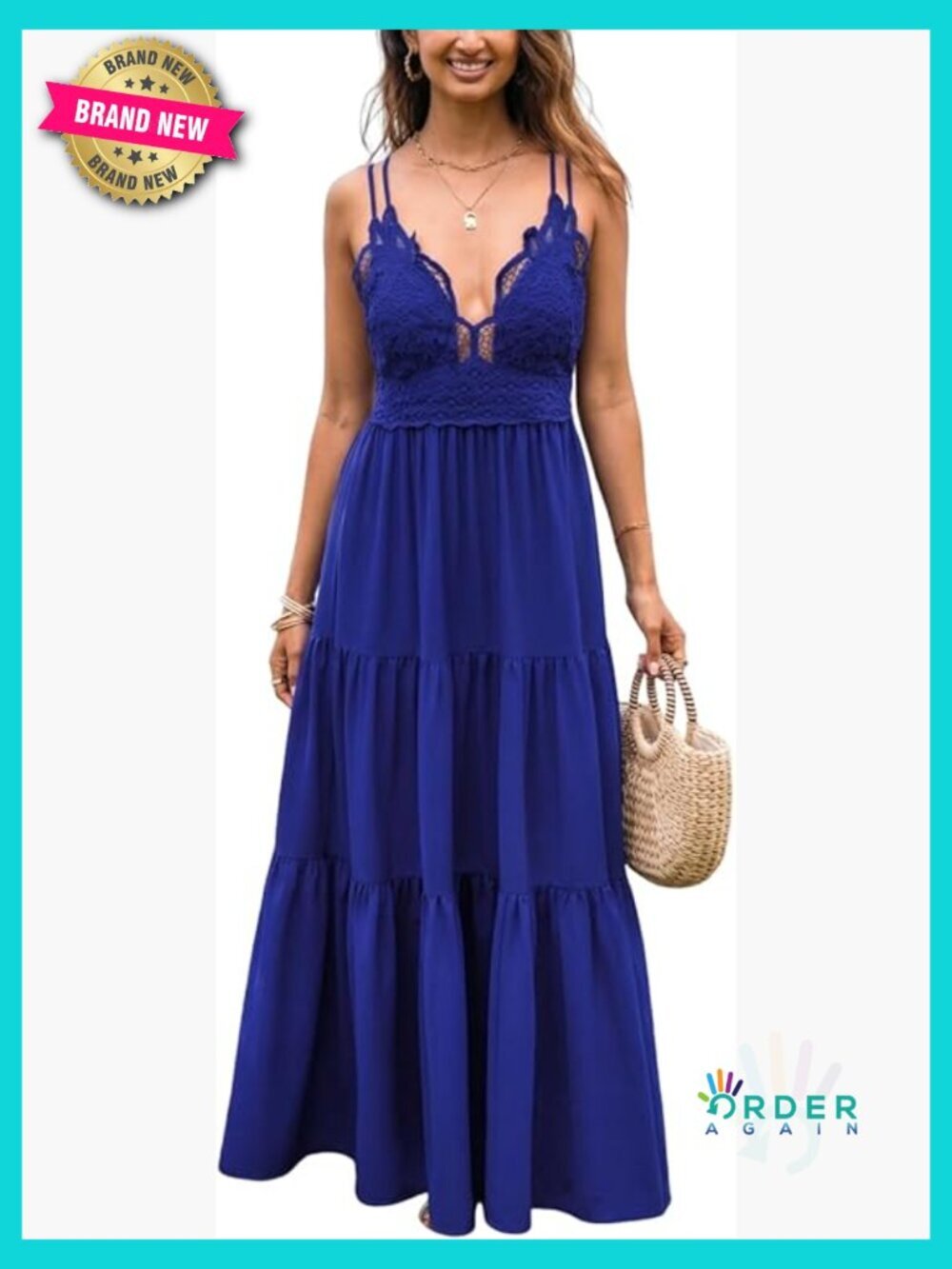 Maxi Dress Lace Cutout Plunge V Backless Cami Strap Tiered Ruffle Long Formal